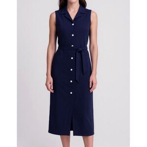 Agnès B. Paris x Bergdorf Goodman Navy Blue Button Front Midi Shirt Dress 40